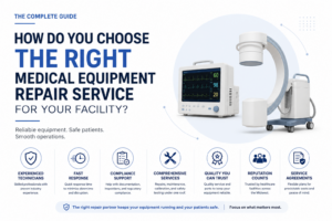 Biomedical technician repairing medical equipment in a hospital.